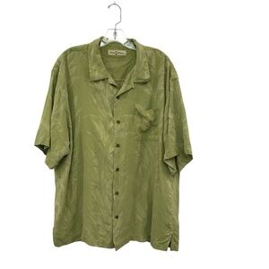 Tommy Bahama Mens XL 100% Silk Button Down Shirt Green Tropical